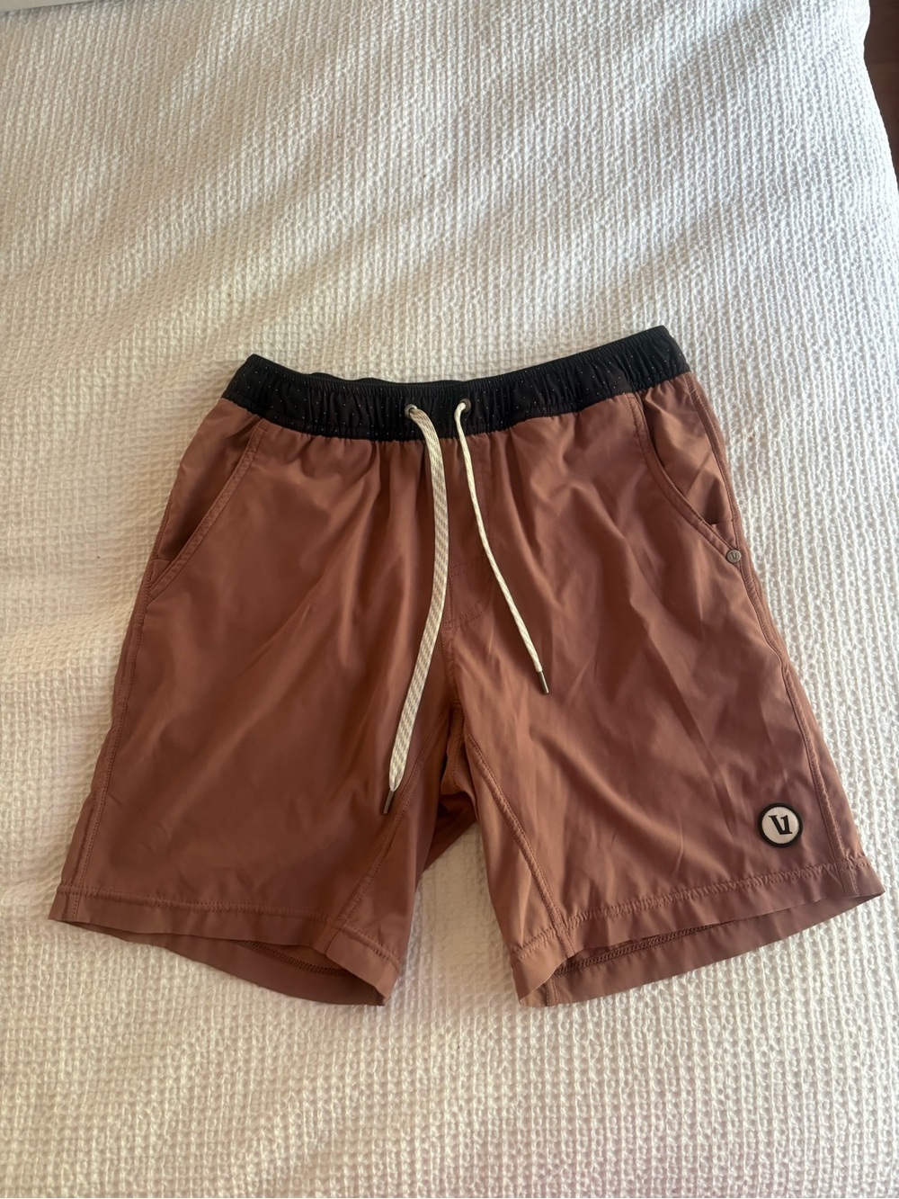 Vuori Rust Drawstring Swim Trunks with Black Waistband - large